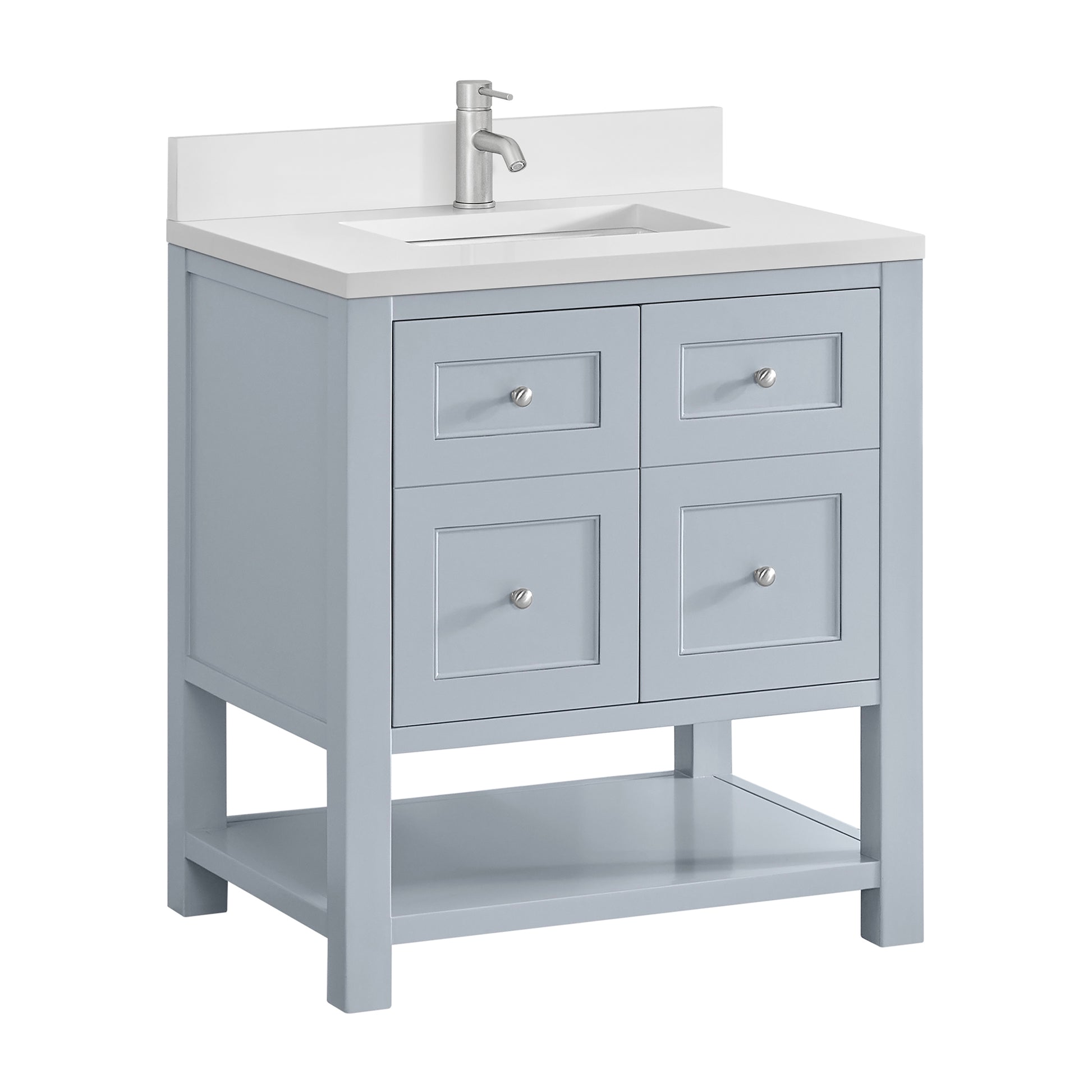 James Martin Vanities Breckenridge 30" Serenity Blue Single Vanity With Single Hole 3cm White Zeus Quartz Top and Backsplash