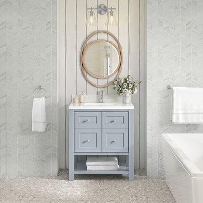 James Martin Vanities Breckenridge 30" Serenity Blue Single Vanity With Single Hole 3cm White Zeus Quartz Top and Backsplash