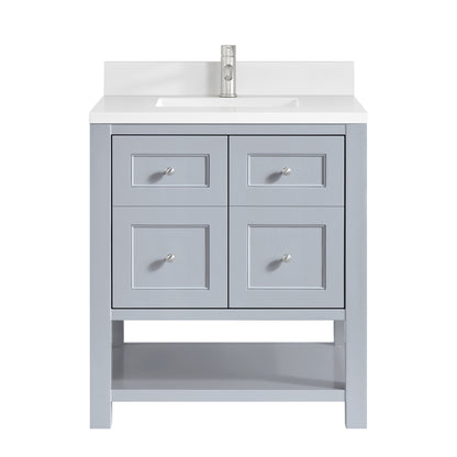 James Martin Vanities Breckenridge 30" Serenity Blue Single Vanity With Single Hole 3cm White Zeus Quartz Top and Backsplash