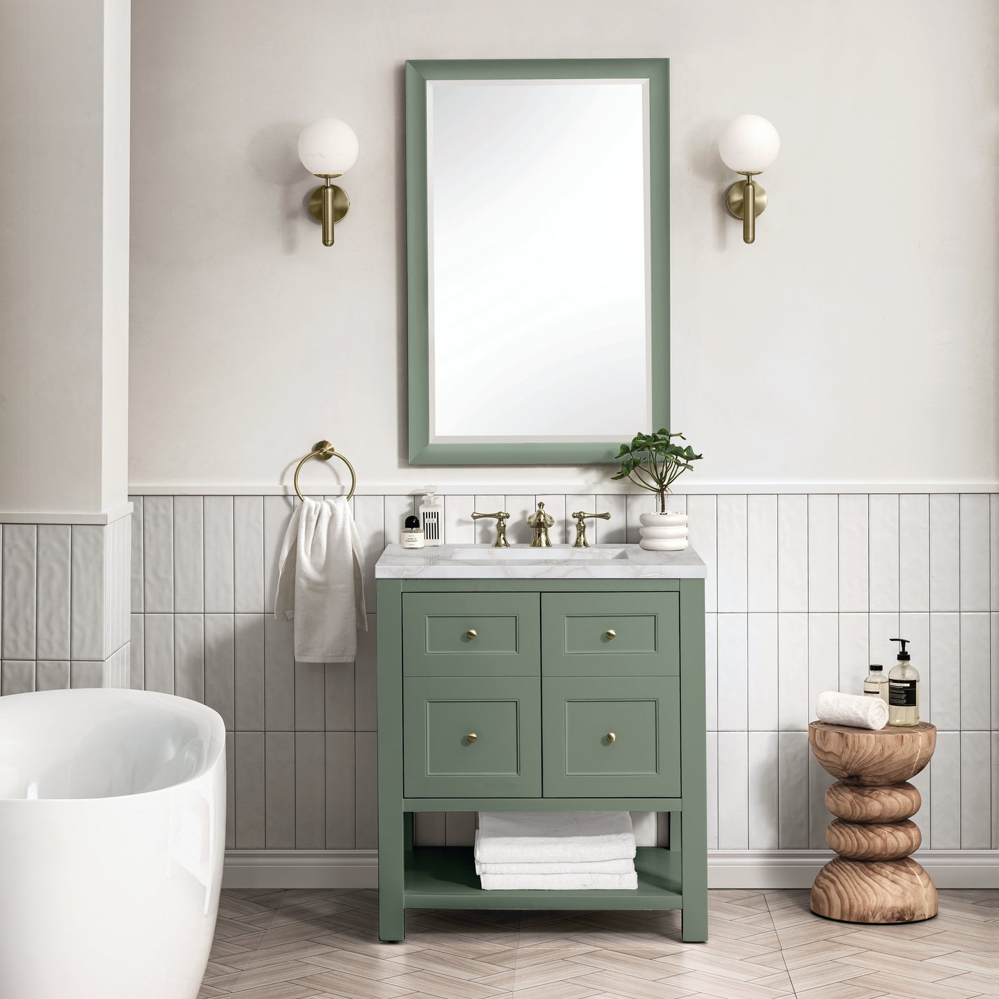 James Martin Vanities Breckenridge 30" Smokey Celadon Single Vanity With 3 cm Victorian Silver Top