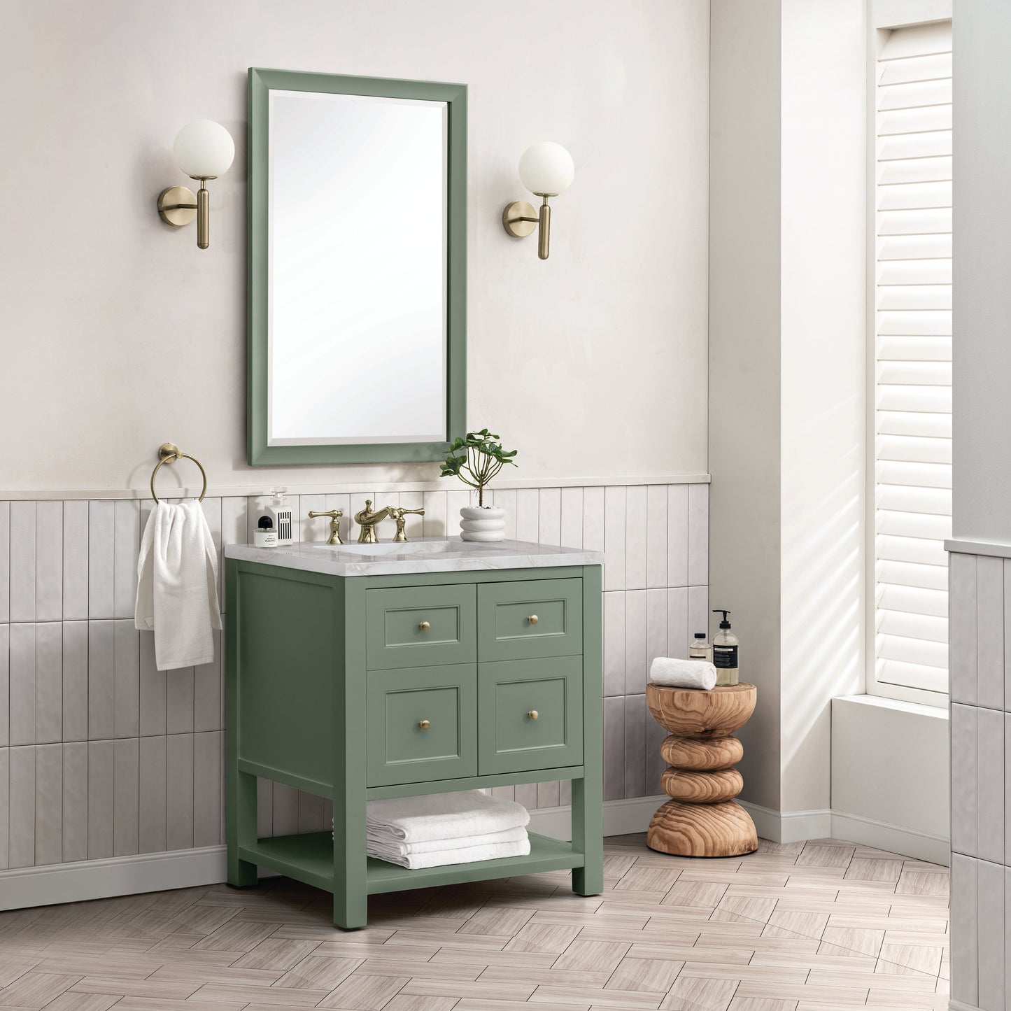 James Martin Vanities Breckenridge 30" Smokey Celadon Single Vanity With 3 cm Victorian Silver Top