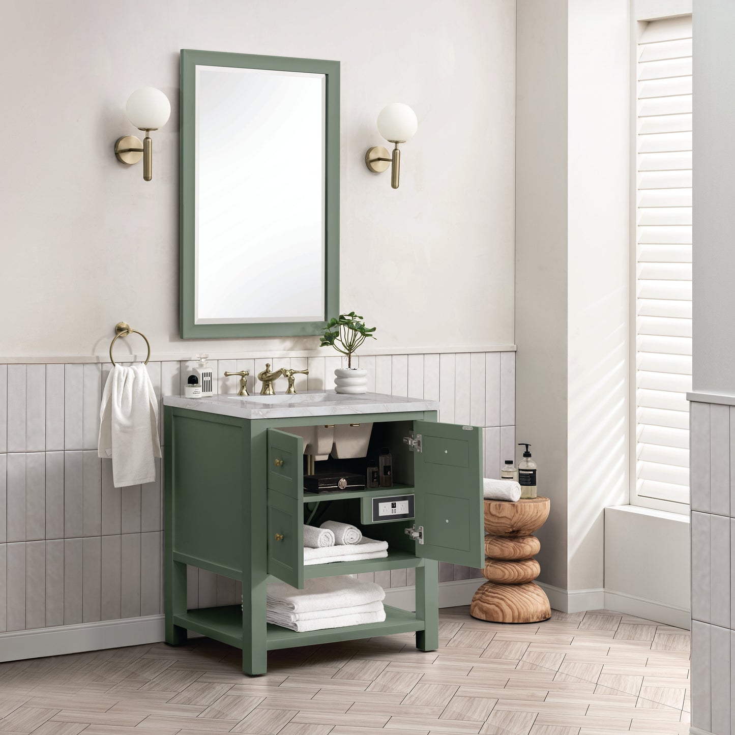 James Martin Vanities Breckenridge 30" Smokey Celadon Single Vanity With 3 cm Victorian Silver Top