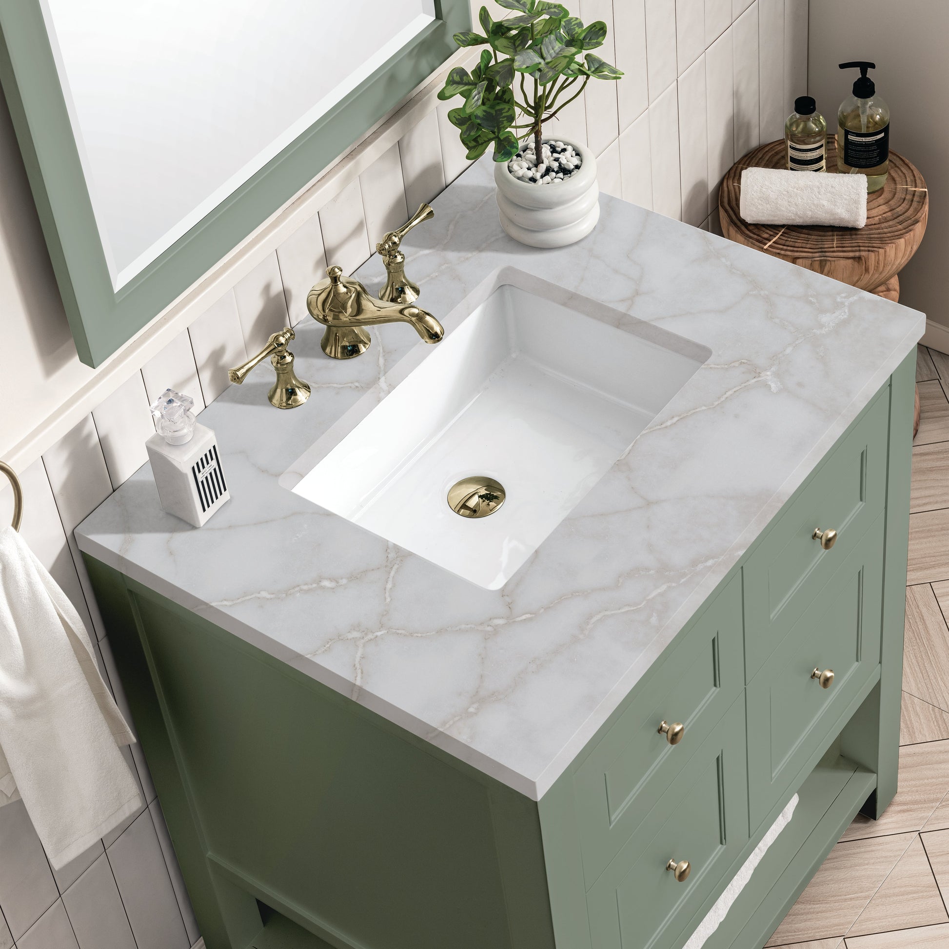 James Martin Vanities Breckenridge 30" Smokey Celadon Single Vanity With 3 cm Victorian Silver Top