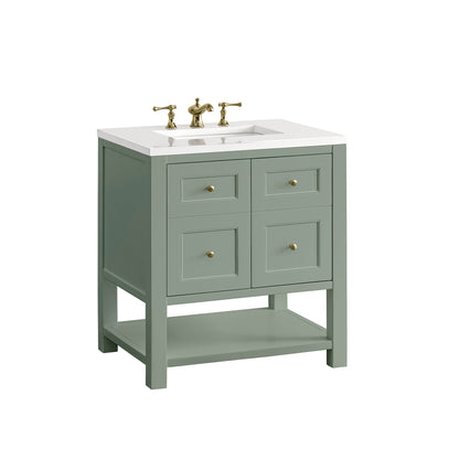 James Martin Vanities Breckenridge 30" Smokey Celadon Single Vanity With 3 cm White Zeus Top