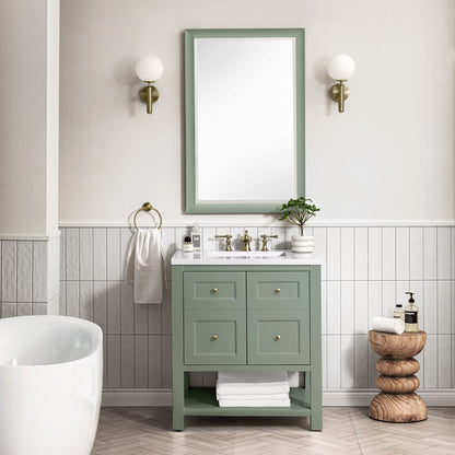 James Martin Vanities Breckenridge 30" Smokey Celadon Single Vanity With 3 cm White Zeus Top