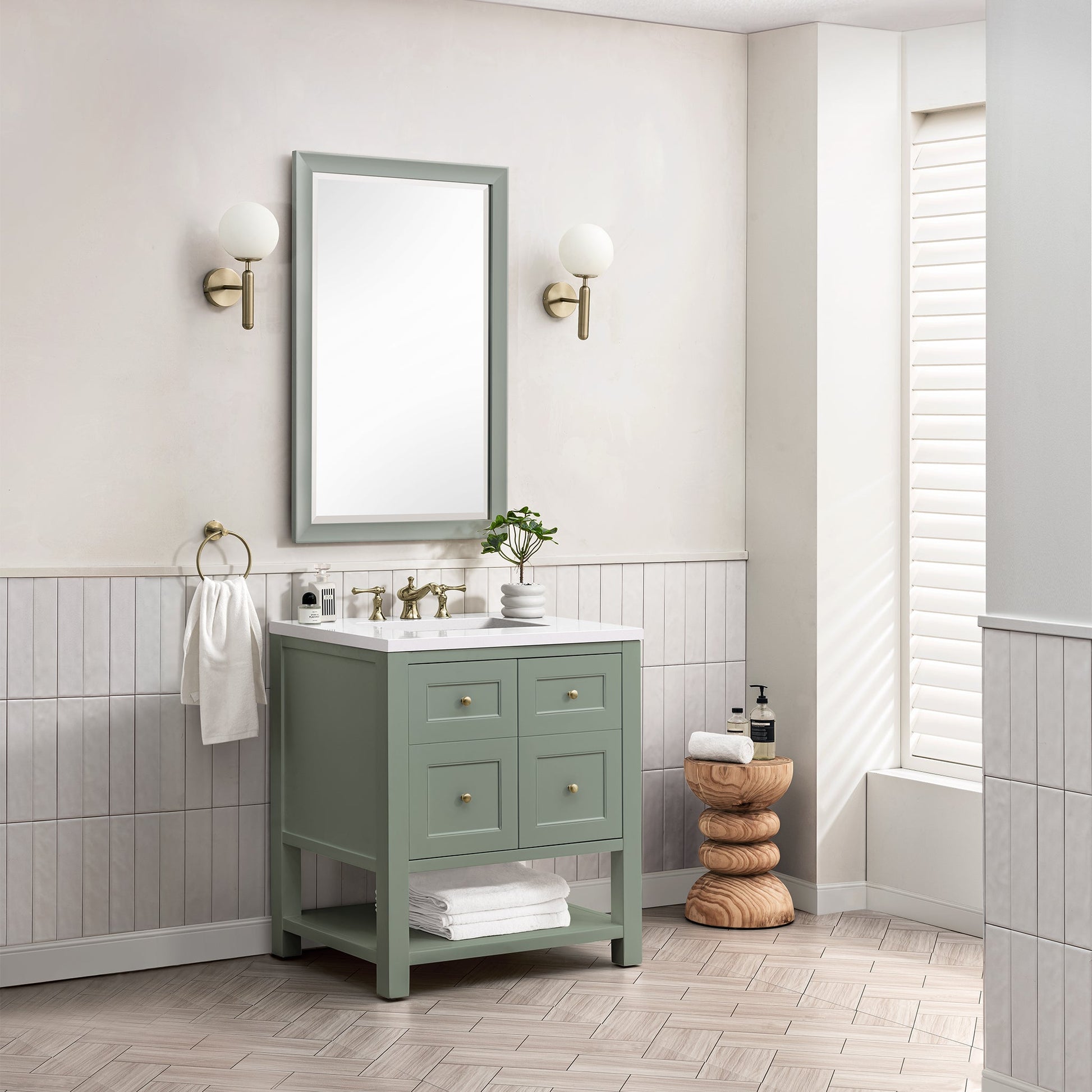 James Martin Vanities Breckenridge 30" Smokey Celadon Single Vanity With 3 cm White Zeus Top