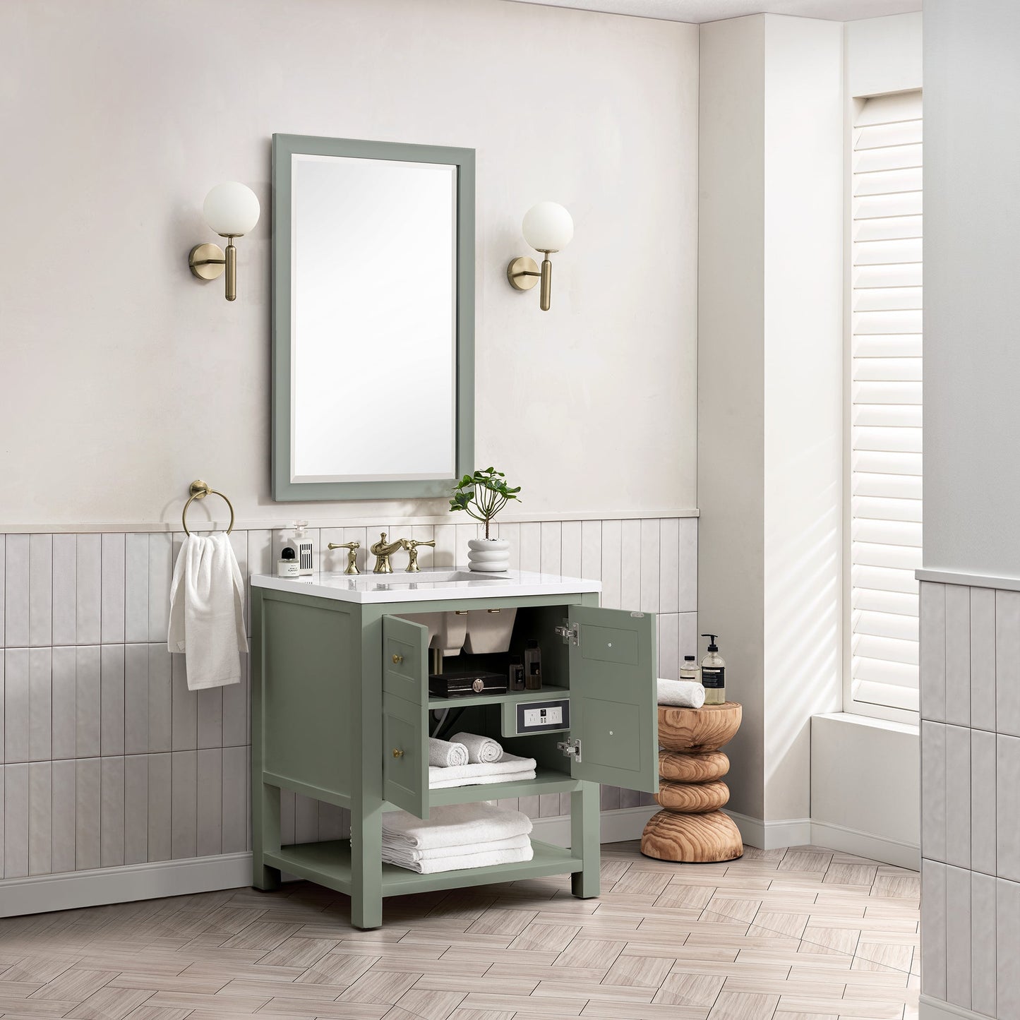 James Martin Vanities Breckenridge 30" Smokey Celadon Single Vanity With 3 cm White Zeus Top