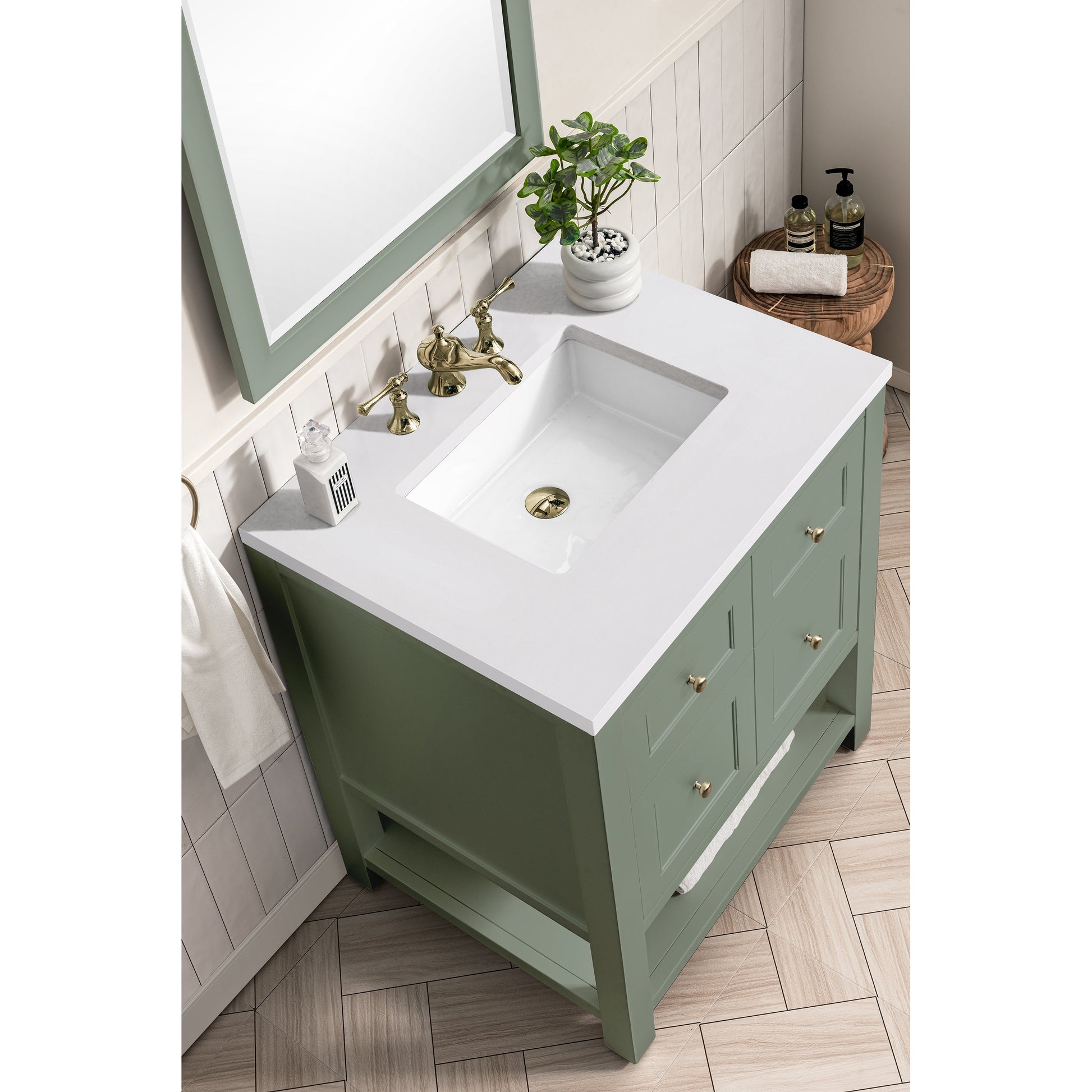 James Martin Vanities Breckenridge 30" Smokey Celadon Single Vanity With 3 cm White Zeus Top