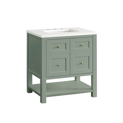 James Martin Vanities Breckenridge 30" Smokey Celadon Single Vanity With 3 cm White Zeus Top