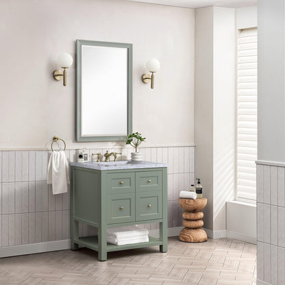 James Martin Vanities Breckenridge 30" Smokey Celadon Single Vanity With 3cm Carrara Marble Top