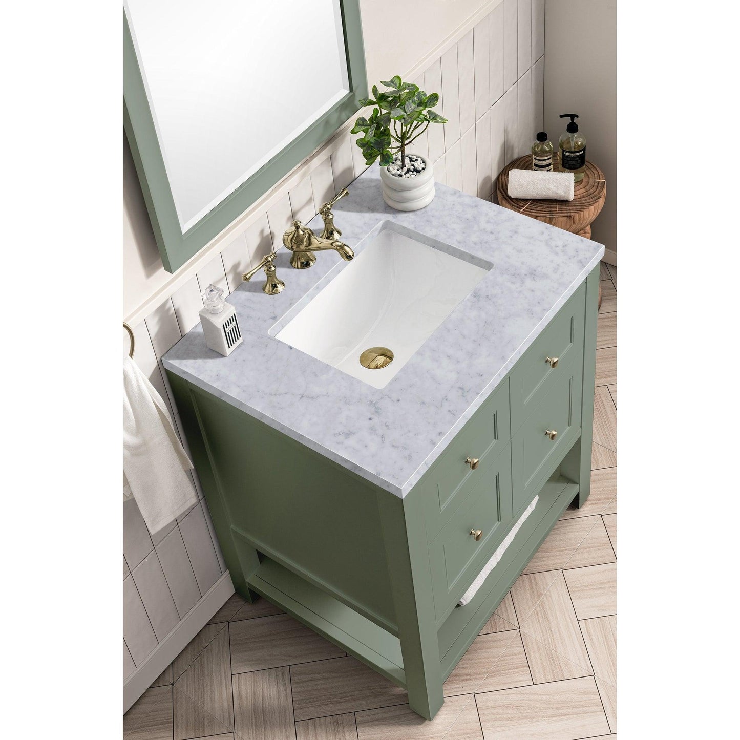 James Martin Vanities Breckenridge 30" Smokey Celadon Single Vanity With 3cm Carrara Marble Top