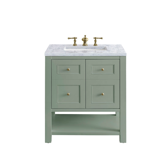 James Martin Vanities Breckenridge 30" Smokey Celadon Single Vanity With 3cm Carrara Marble Top