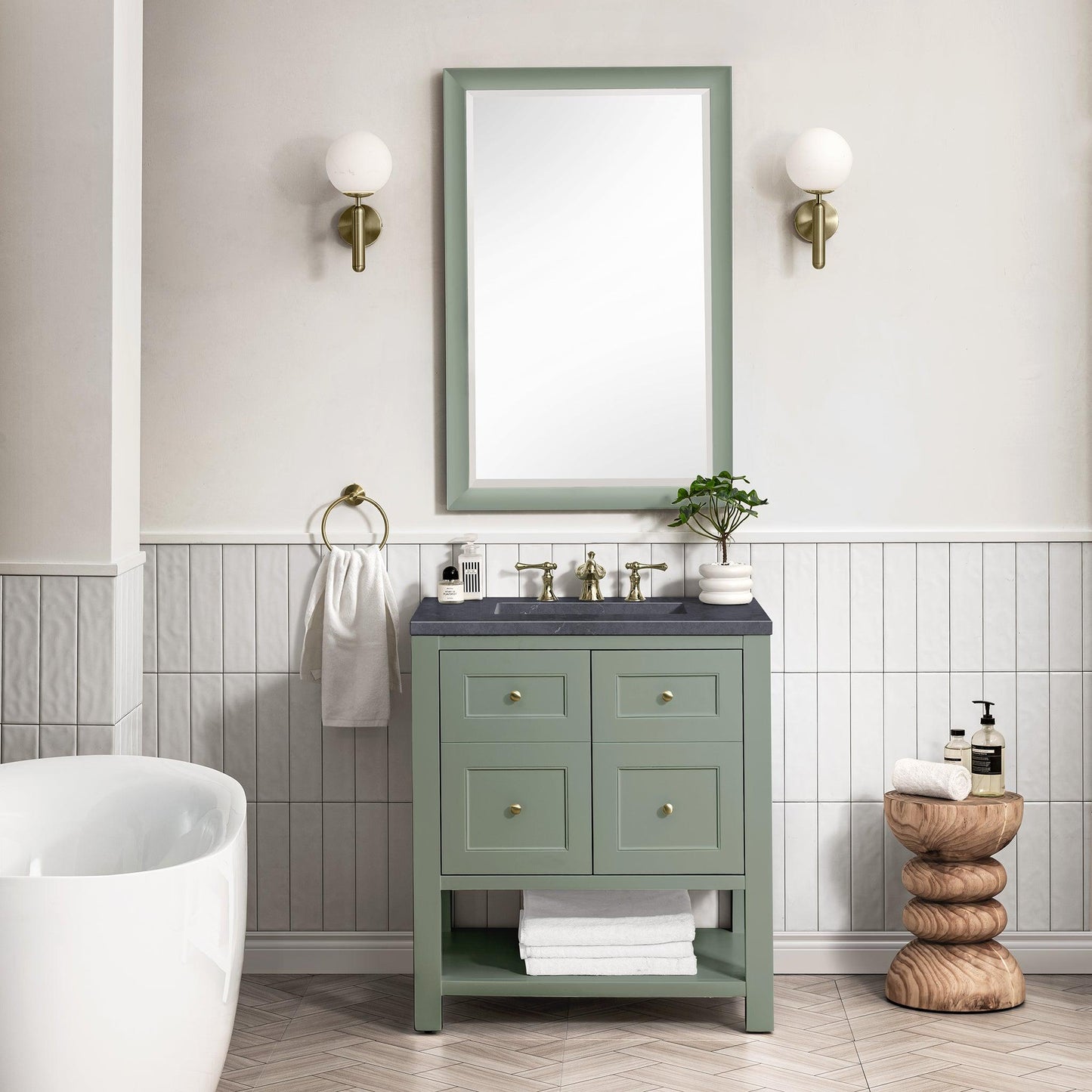 James Martin Vanities Breckenridge 30" Smokey Celadon Single Vanity With 3cm Charcoal Soapstone Top