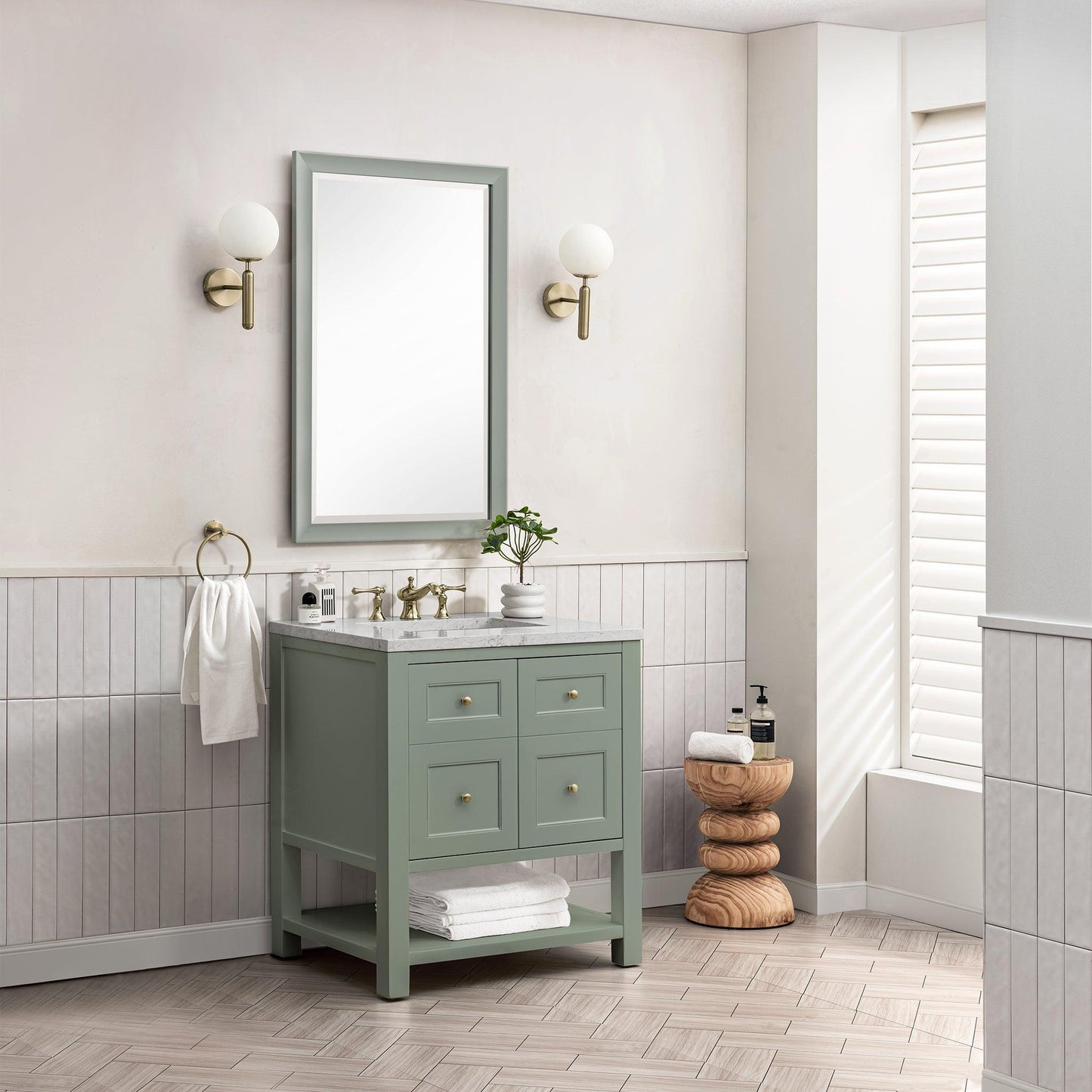 James Martin Vanities Breckenridge 30" Smokey Celadon Single Vanity With 3cm Eternal Jasmine Pearl Top