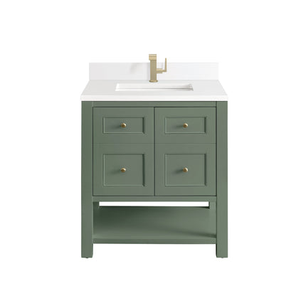 James Martin Vanities Breckenridge 30" Smokey Celadon Single Vanity With Single Hole 3 cm White Zeus Top & Backsplash