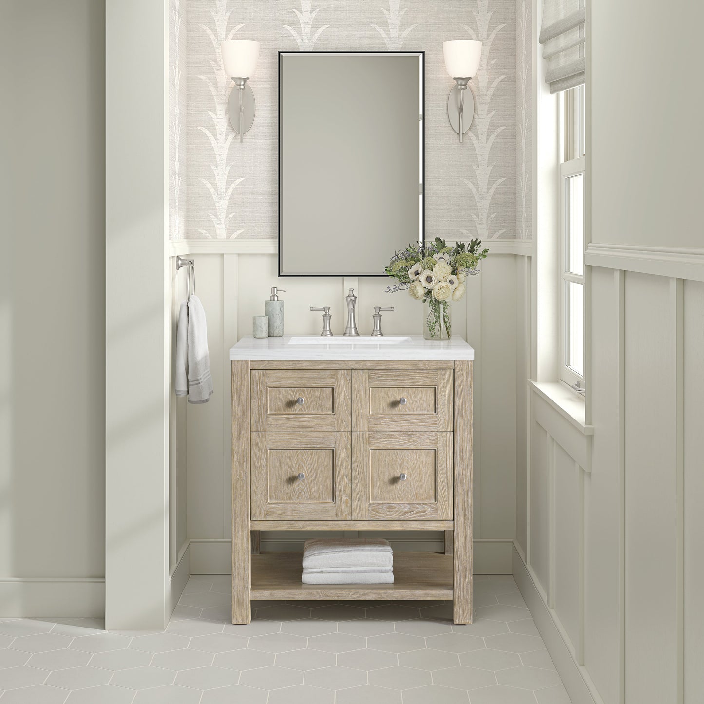 James Martin Vanities Breckenridge 30" Whitewashed Oak Single Vanity With 3 cm Arctic Fall Solid Surface Top