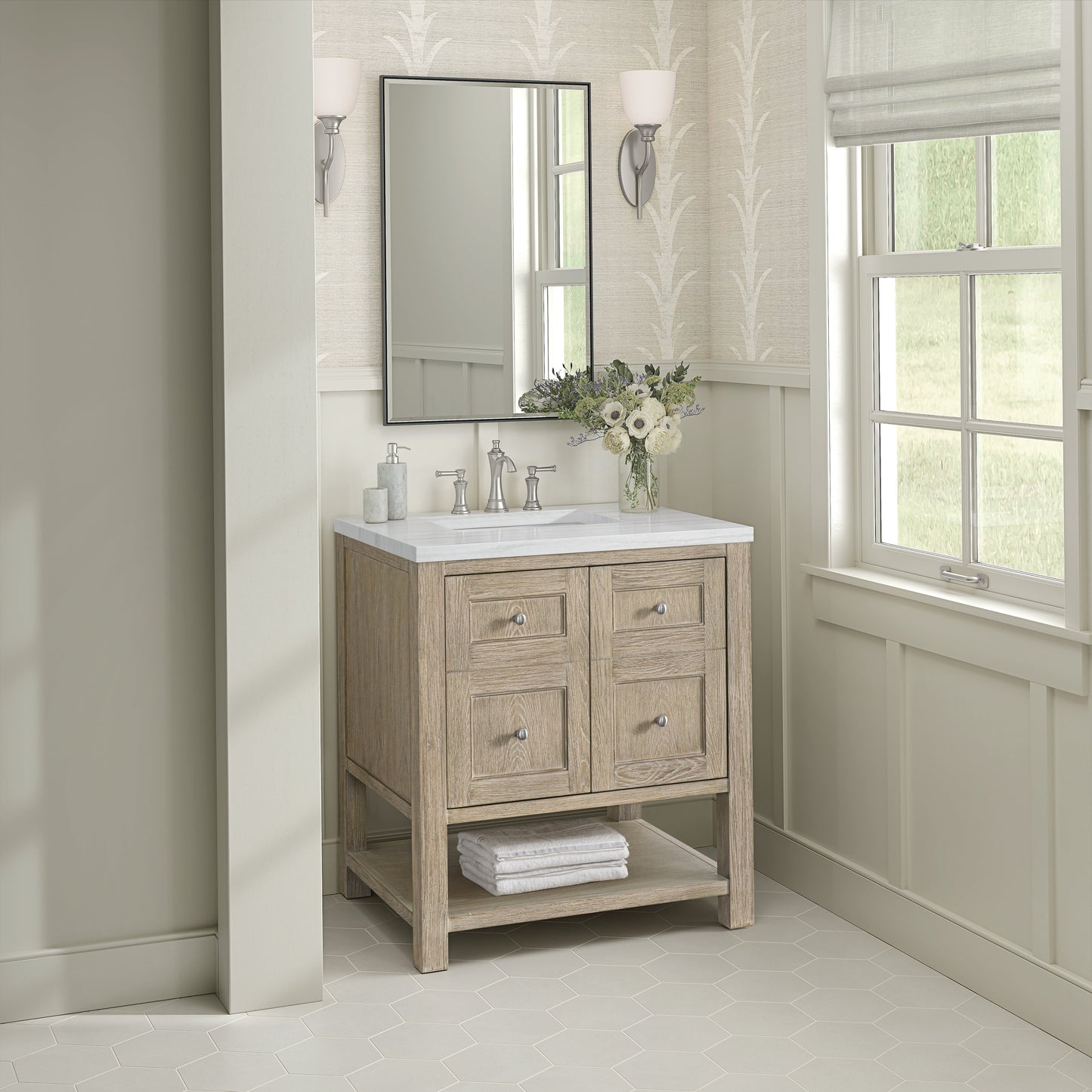 James Martin Vanities Breckenridge 30" Whitewashed Oak Single Vanity With 3 cm Arctic Fall Solid Surface Top