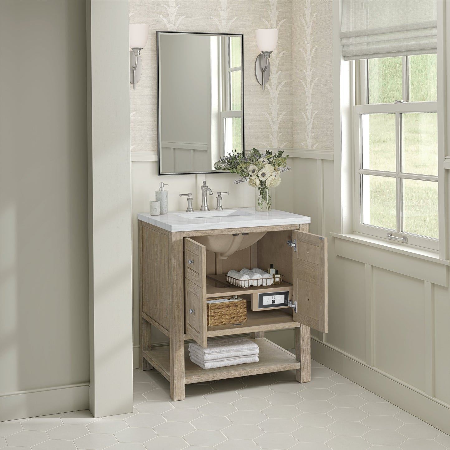 James Martin Vanities Breckenridge 30" Whitewashed Oak Single Vanity With 3 cm Arctic Fall Solid Surface Top