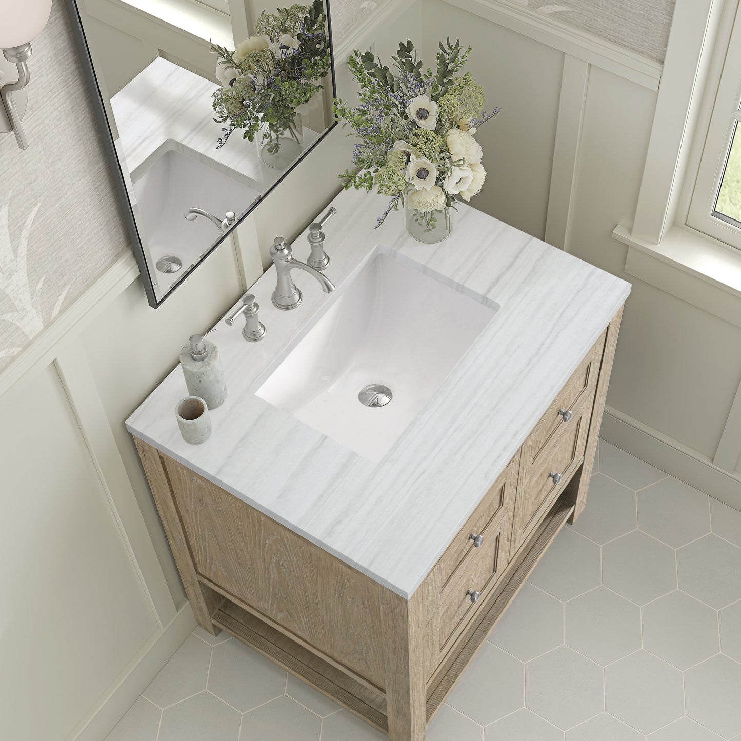 James Martin Vanities Breckenridge 30" Whitewashed Oak Single Vanity With 3 cm Arctic Fall Solid Surface Top