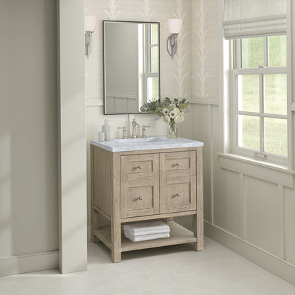 James Martin Vanities Breckenridge 30" Whitewashed Oak Single Vanity With 3 cm Carrara White Marble Top