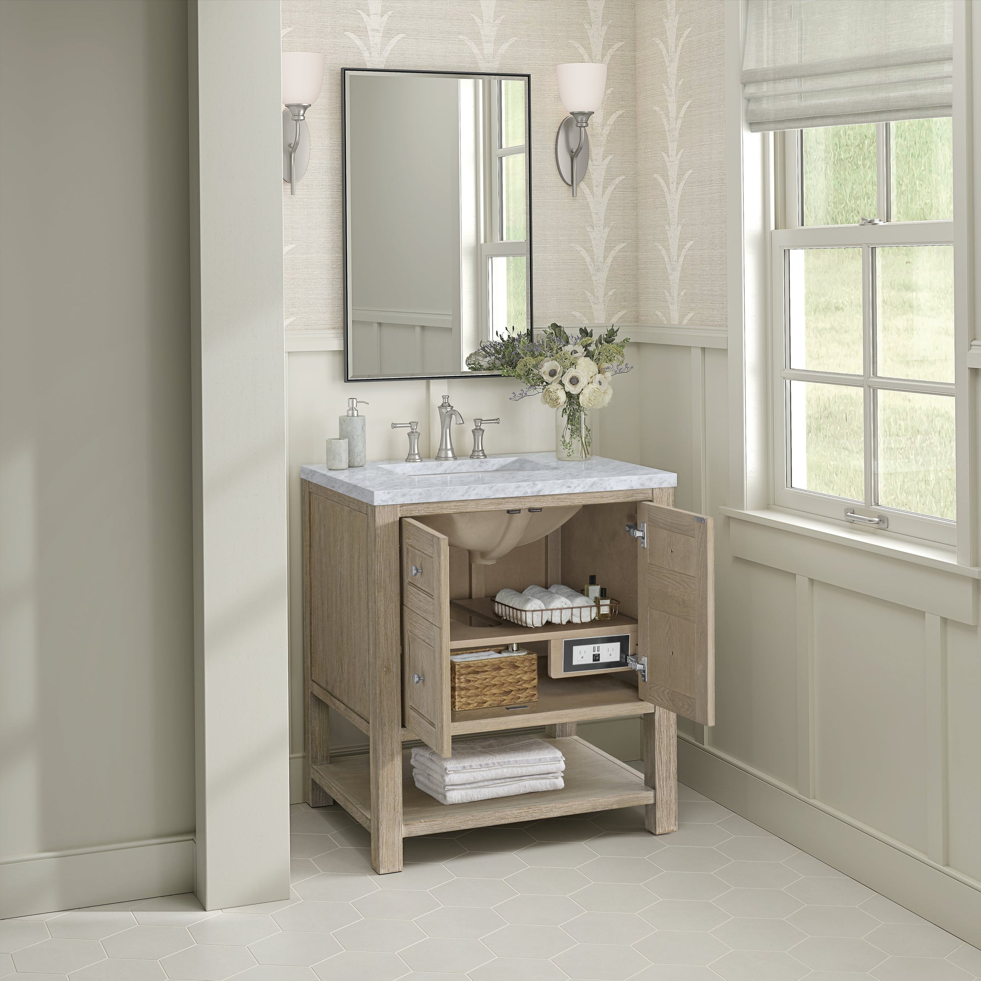 James Martin Vanities Breckenridge 30" Whitewashed Oak Single Vanity With 3 cm Carrara White Marble Top