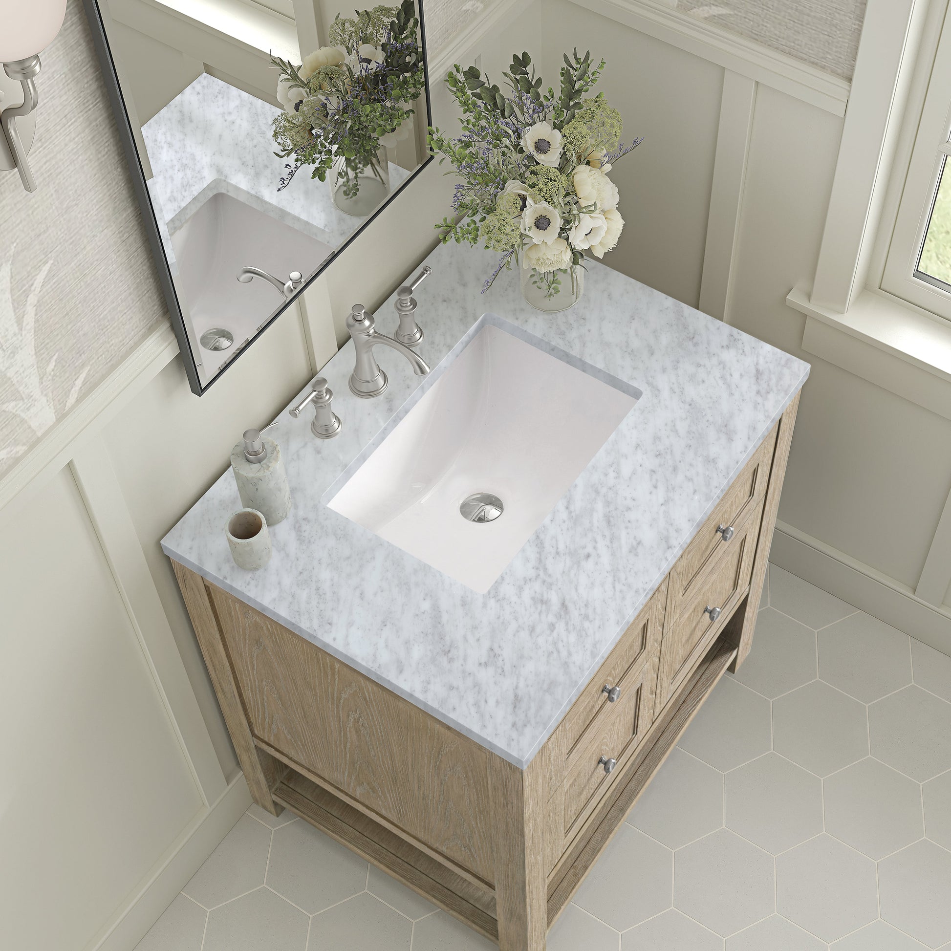 James Martin Vanities Breckenridge 30" Whitewashed Oak Single Vanity With 3 cm Carrara White Marble Top