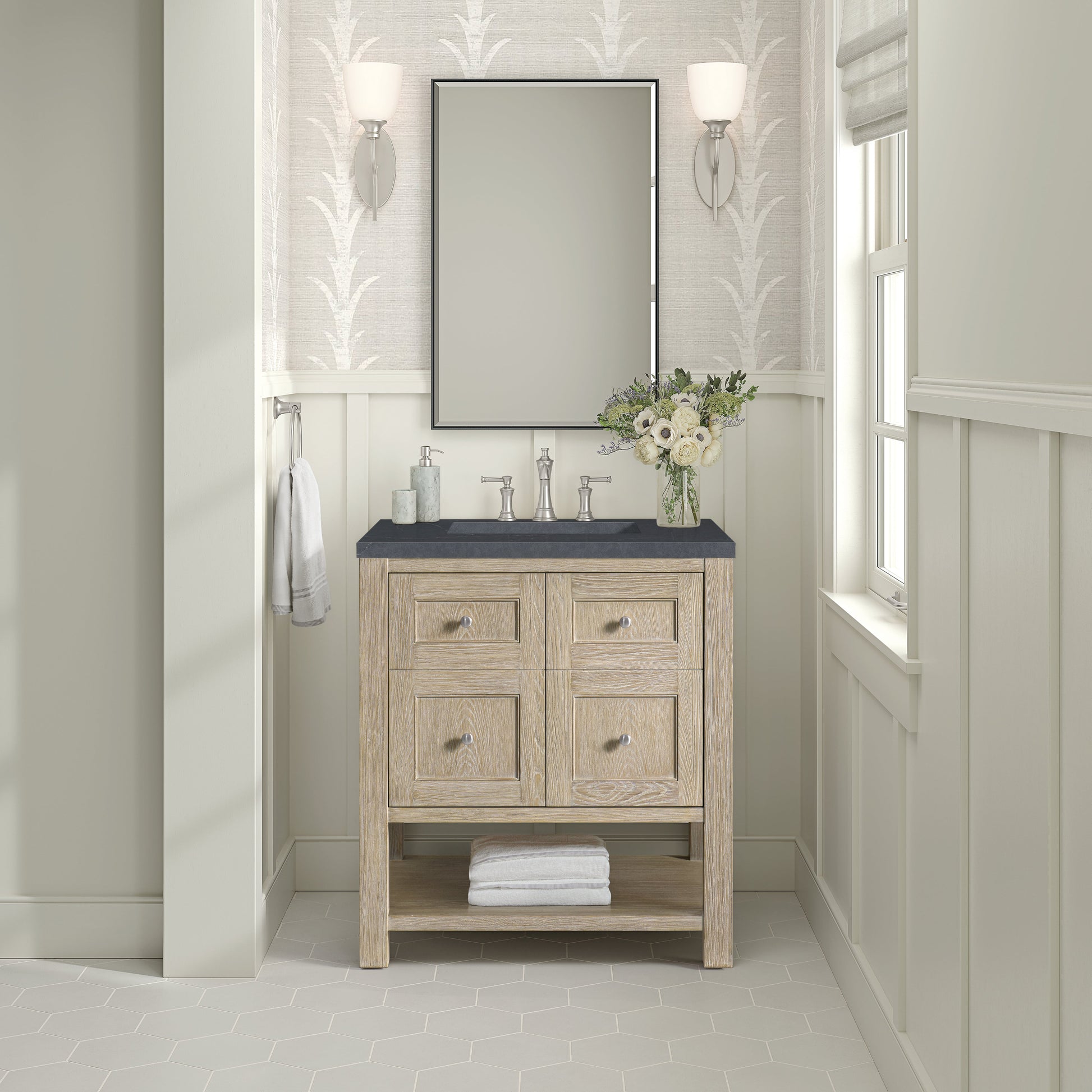 James Martin Vanities Breckenridge 30" Whitewashed Oak Single Vanity With 3 cm Charcoal Soapstone Quartz Top