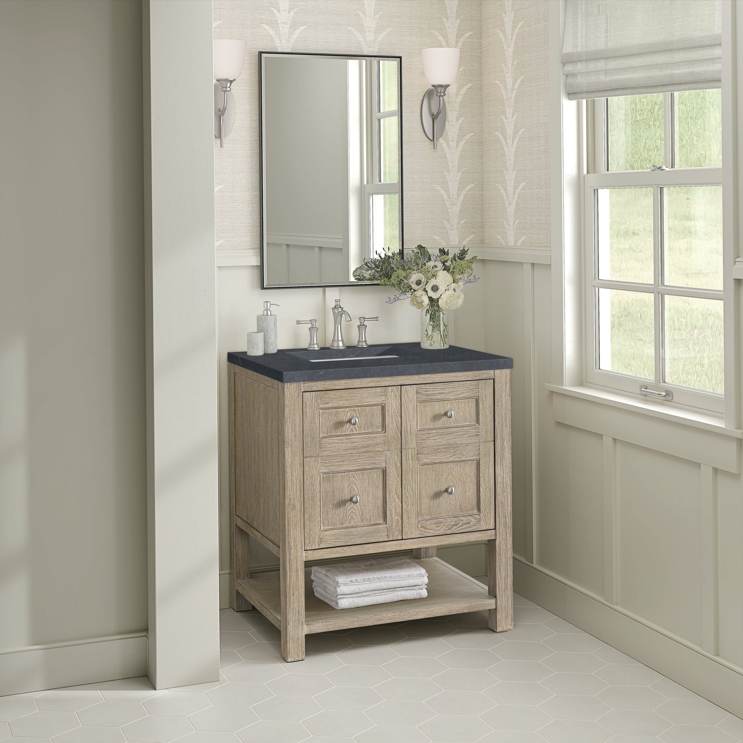 James Martin Vanities Breckenridge 30" Whitewashed Oak Single Vanity With 3 cm Charcoal Soapstone Quartz Top