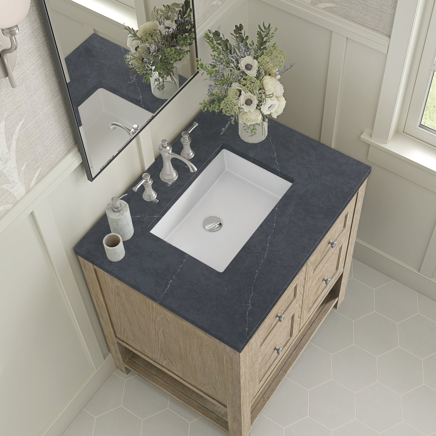 James Martin Vanities Breckenridge 30" Whitewashed Oak Single Vanity With 3 cm Charcoal Soapstone Quartz Top