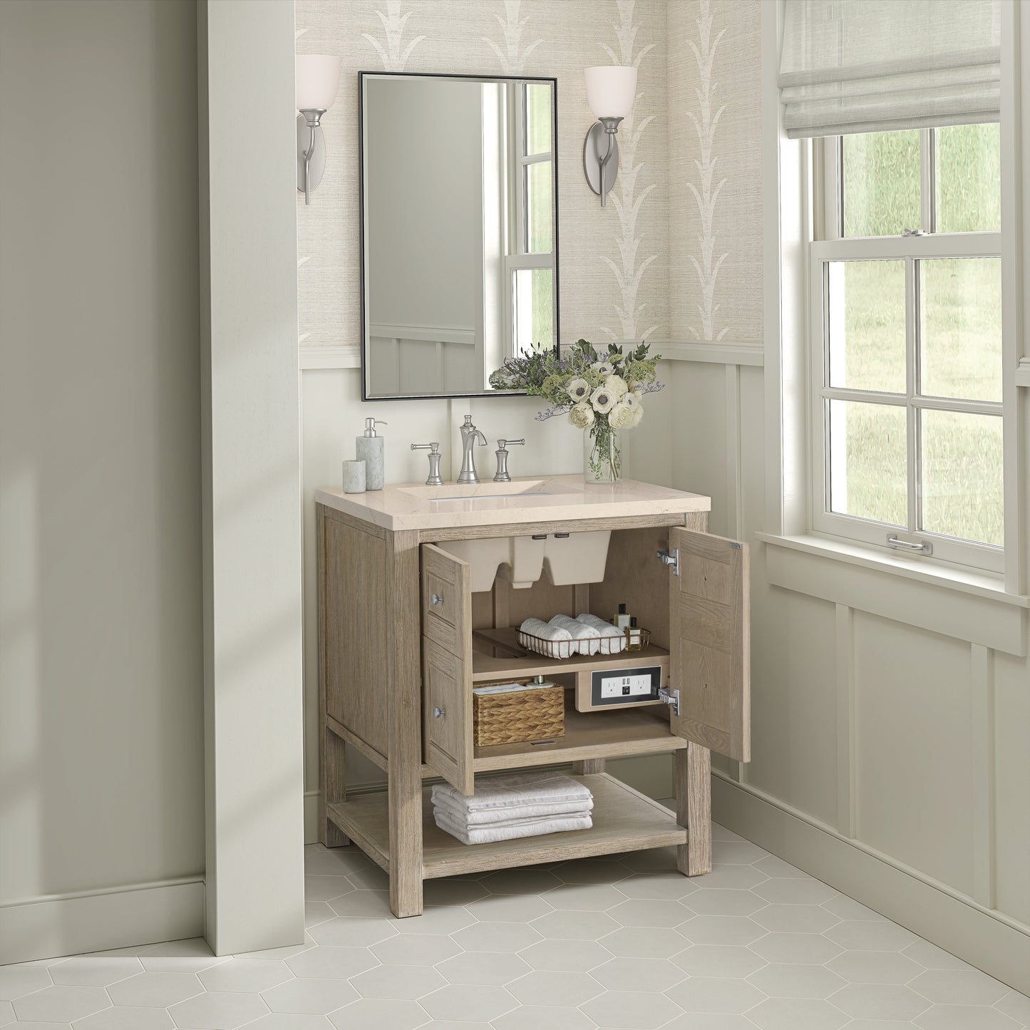 James Martin Vanities Breckenridge 30" Whitewashed Oak Single Vanity With 3 cm Eternal Marfil Quartz Top