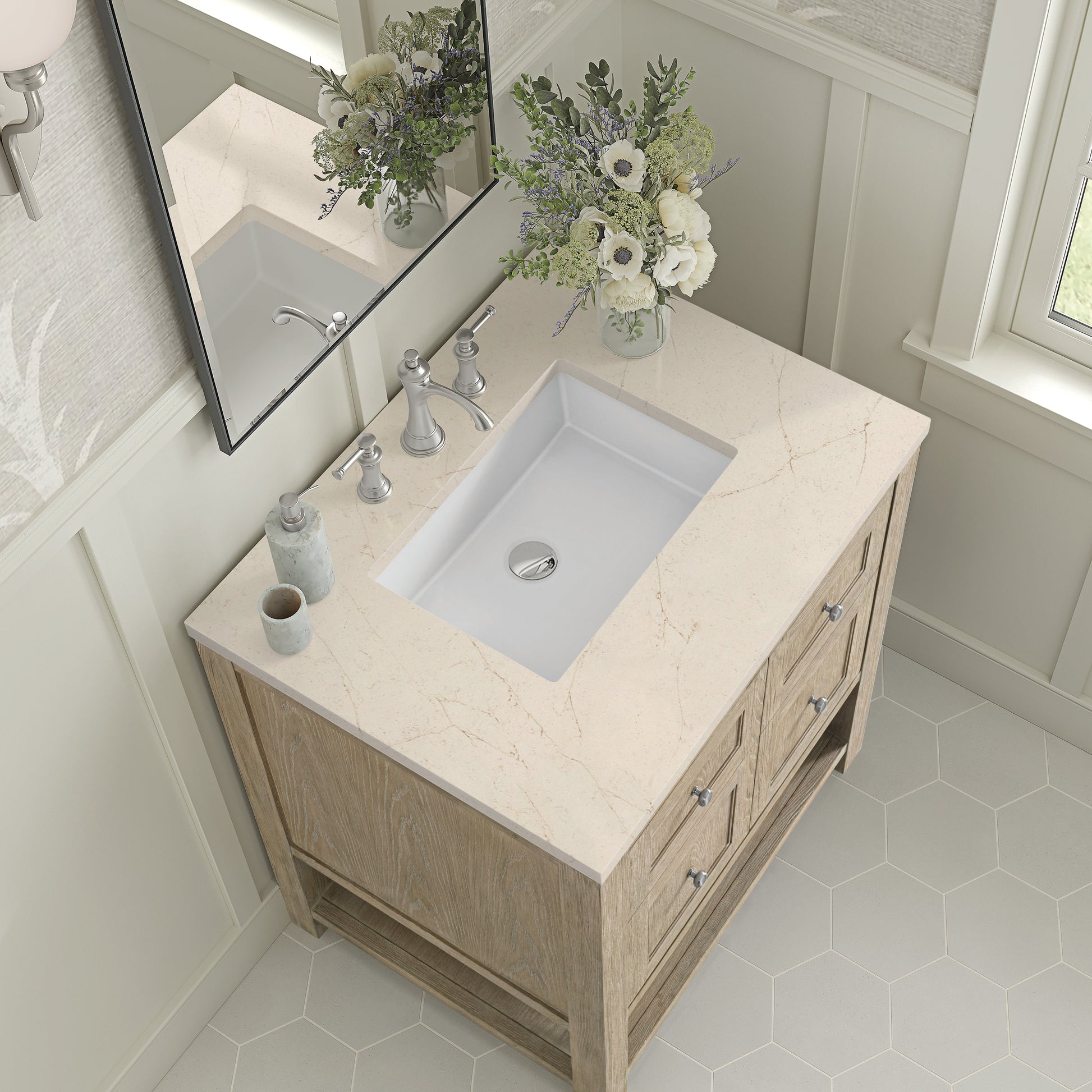 James Martin Vanities Breckenridge 30" Whitewashed Oak Single Vanity With 3 cm Eternal Marfil Quartz Top