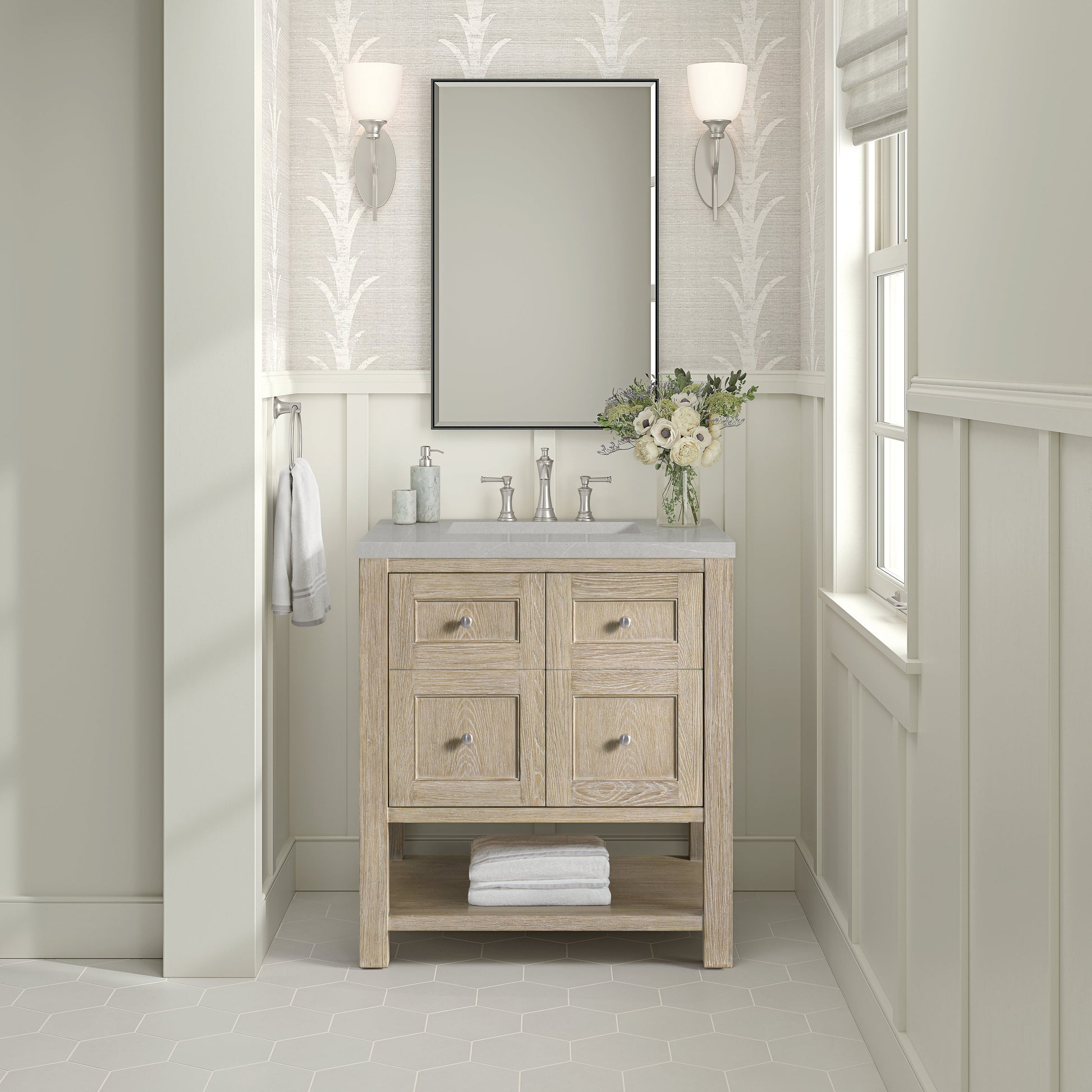 James Martin Vanities Breckenridge 30" Whitewashed Oak Single Vanity With 3 cm Eternal Serena Quartz Top