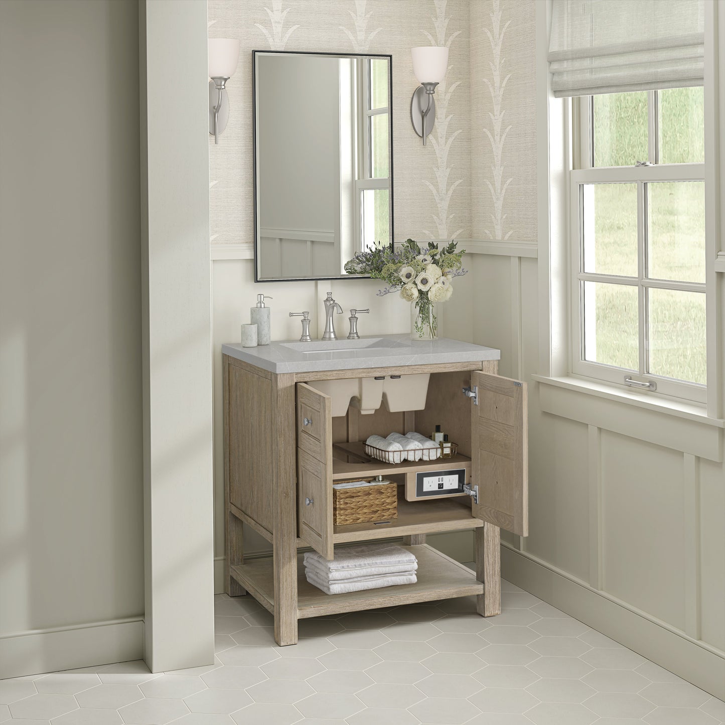 James Martin Vanities Breckenridge 30" Whitewashed Oak Single Vanity With 3 cm Eternal Serena Quartz Top