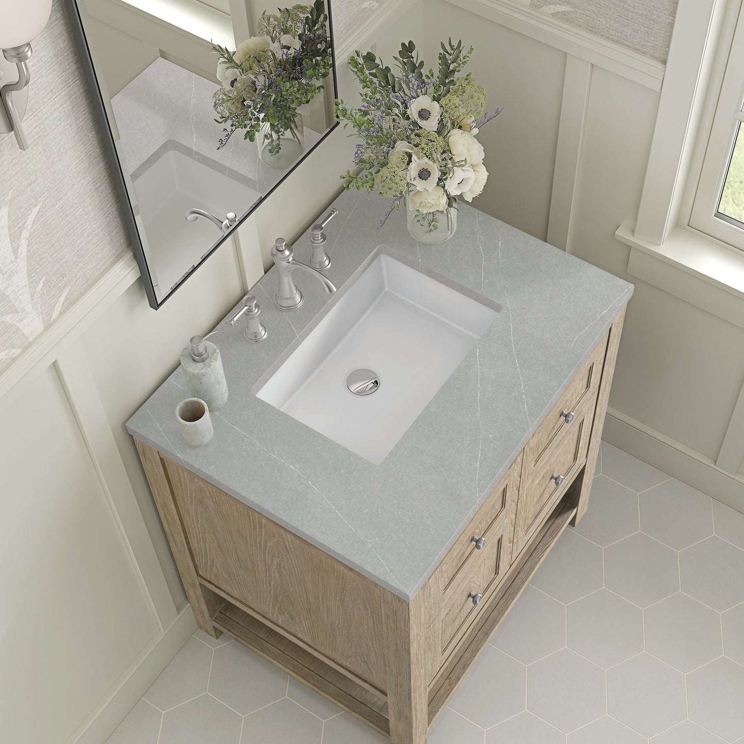 James Martin Vanities Breckenridge 30" Whitewashed Oak Single Vanity With 3 cm Eternal Serena Quartz Top