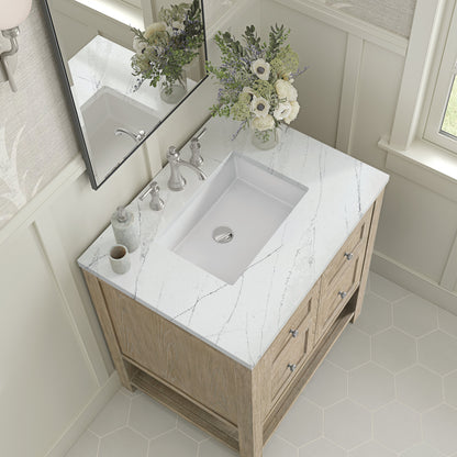 James Martin Vanities Breckenridge 30" Whitewashed Oak Single Vanity With 3 cm Ethereal Noctis Quartz Top