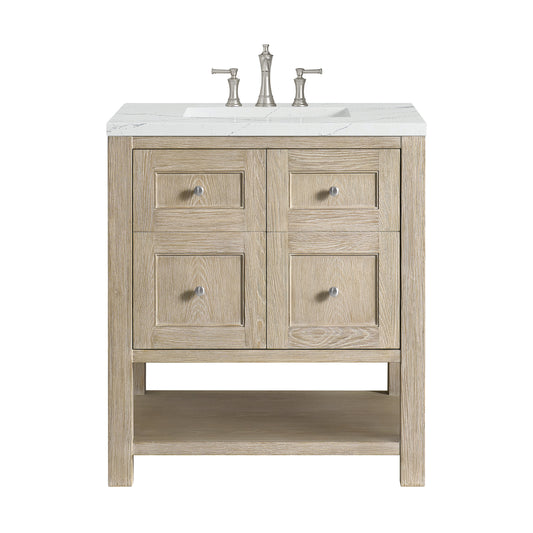 James Martin Vanities Breckenridge 30" Whitewashed Oak Single Vanity With 3 cm Ethereal Noctis Quartz Top