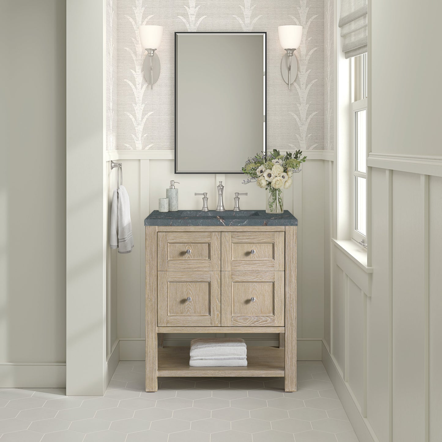 James Martin Vanities Breckenridge 30" Whitewashed Oak Single Vanity With 3 cm Parisien Bleu Quartz Top