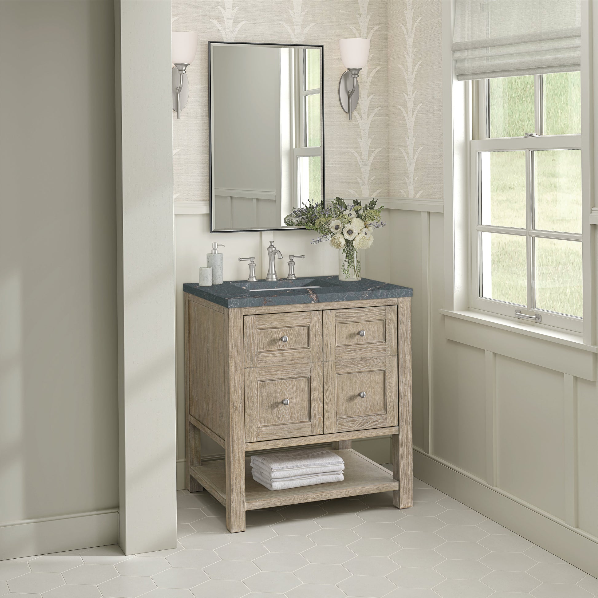 James Martin Vanities Breckenridge 30" Whitewashed Oak Single Vanity With 3 cm Parisien Bleu Quartz Top