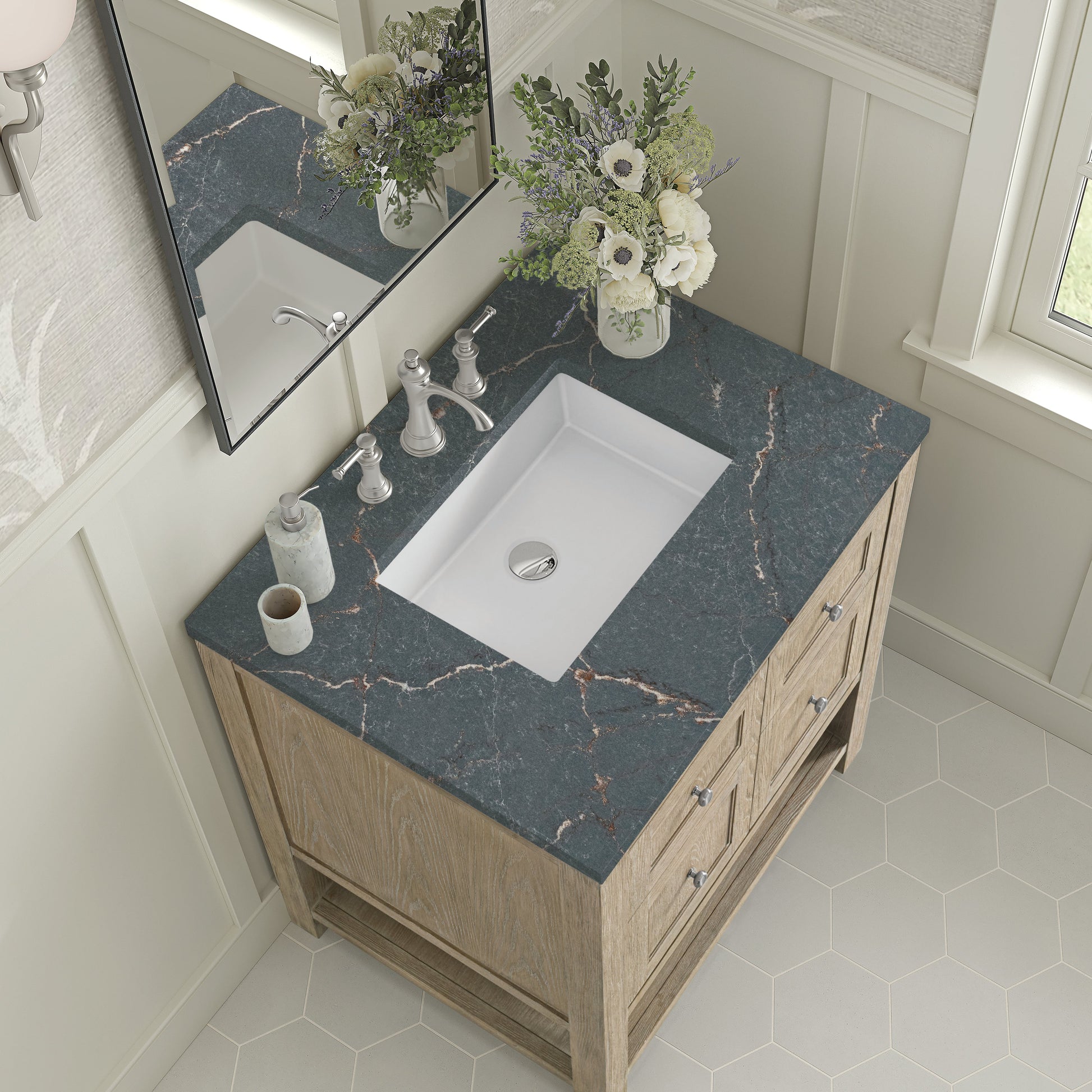 James Martin Vanities Breckenridge 30" Whitewashed Oak Single Vanity With 3 cm Parisien Bleu Quartz Top