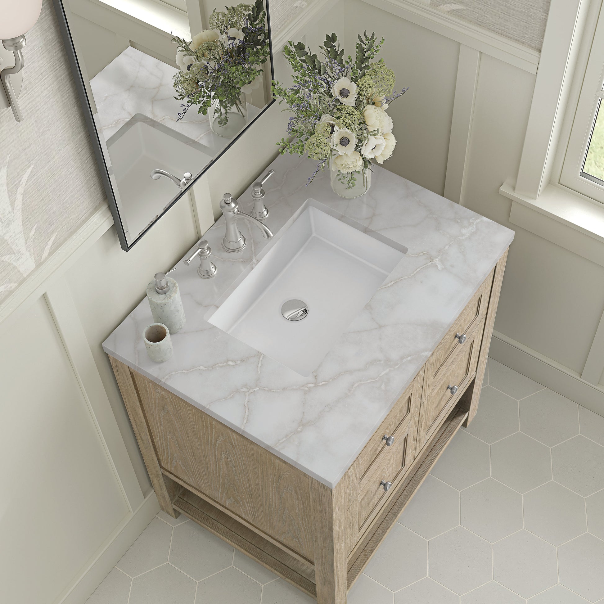 James Martin Vanities Breckenridge 30" Whitewashed Oak Single Vanity With 3 cm Victorian Silver Quartz Top