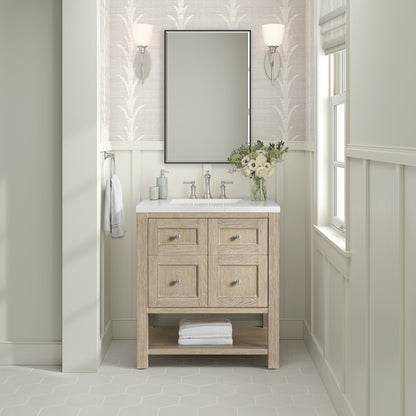 James Martin Vanities Breckenridge 30" Whitewashed Oak Single Vanity With 3 cm White Zeus Quartz Top