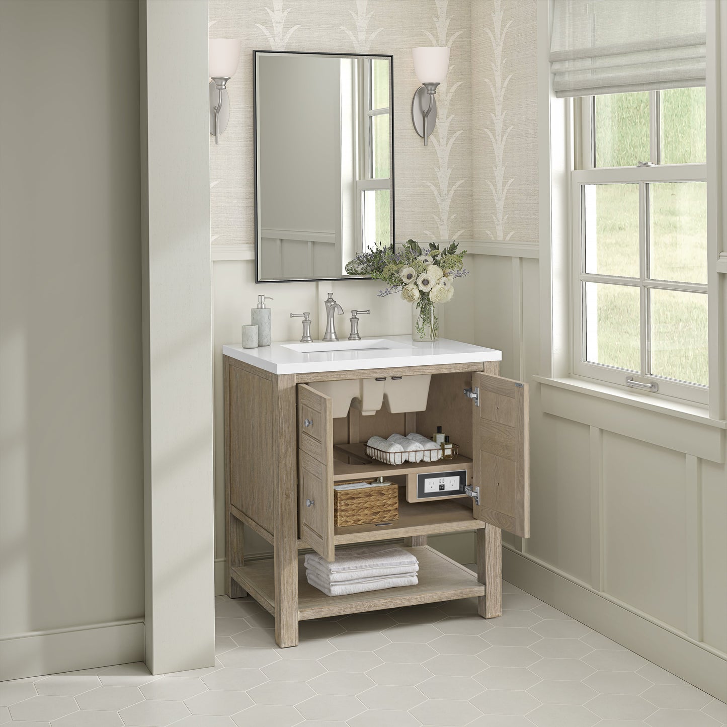 James Martin Vanities Breckenridge 30" Whitewashed Oak Single Vanity With 3 cm White Zeus Quartz Top