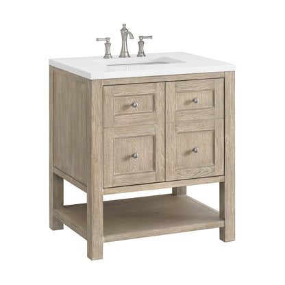 James Martin Vanities Breckenridge 30" Whitewashed Oak Single Vanity With 3 cm White Zeus Quartz Top