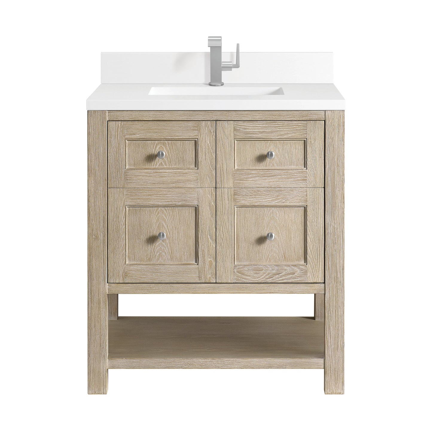 James Martin Vanities Breckenridge 30" Whitewashed Oak Single Vanity With Single Hole 3CM White Zeus Quartz Top & Backsplash