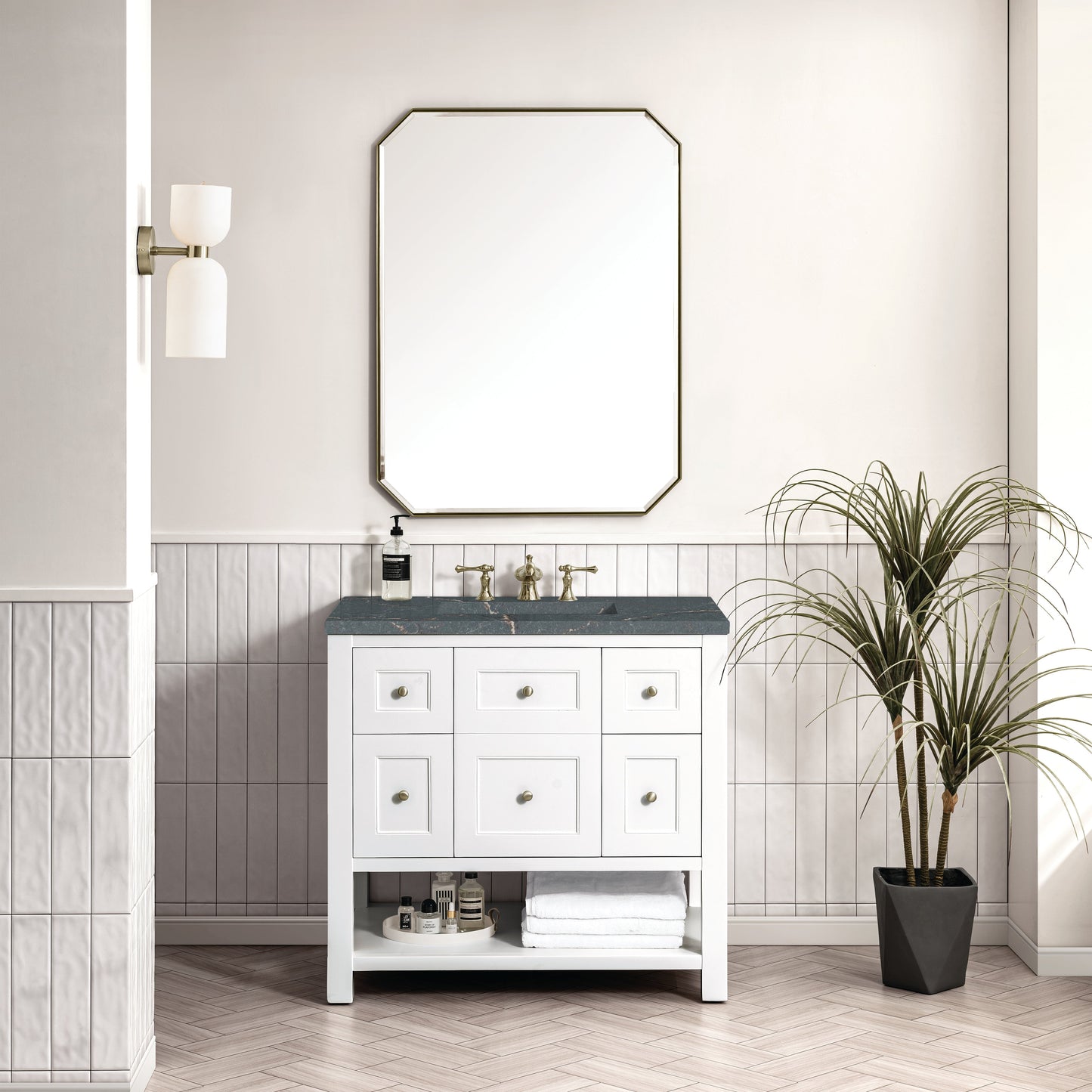 James Martin Vanities Breckenridge 36" Bright White Single Vanity With 3 cm Parisien Bleu Top