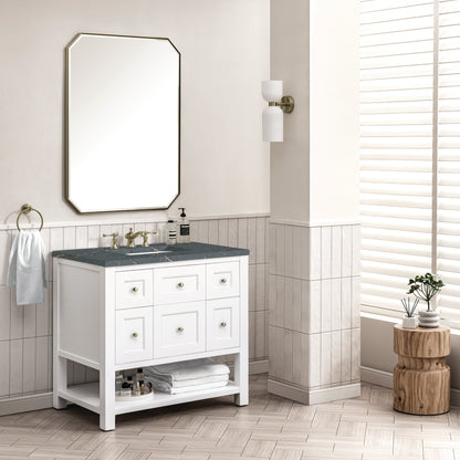 James Martin Vanities Breckenridge 36" Bright White Single Vanity With 3 cm Parisien Bleu Top