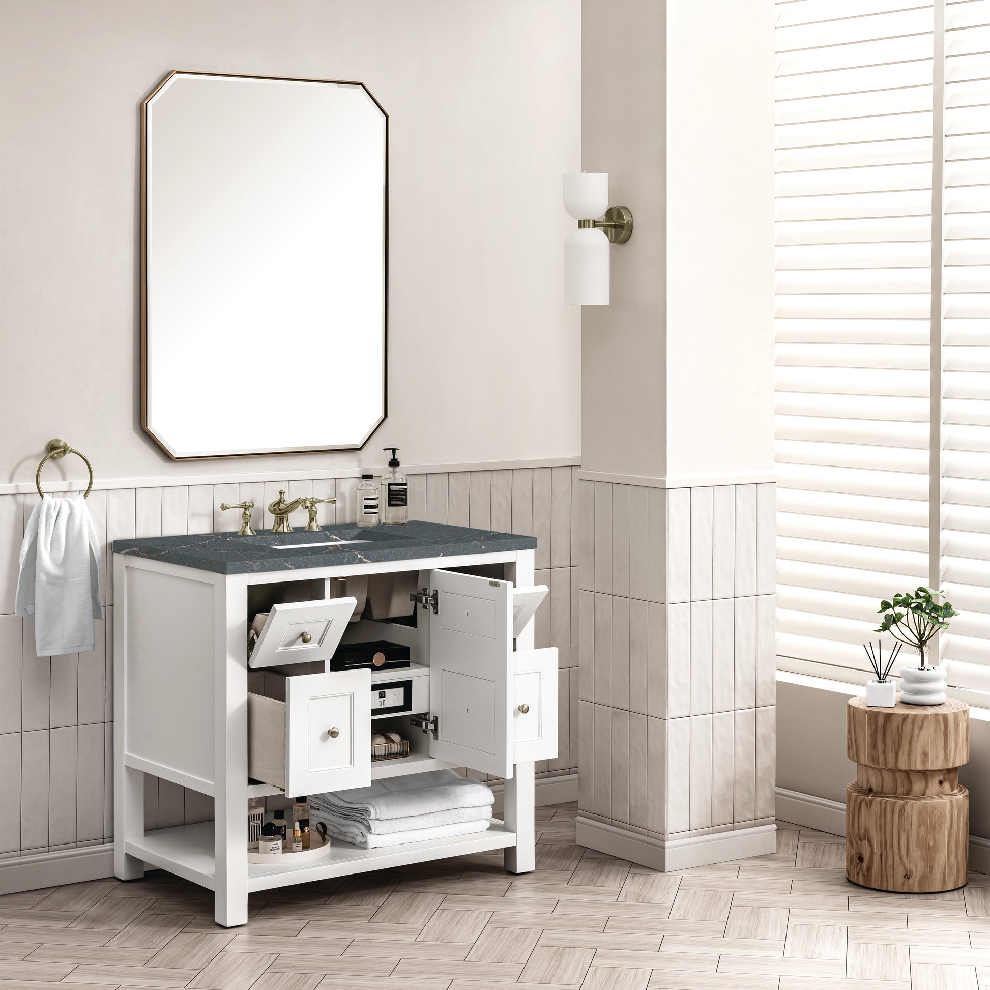 James Martin Vanities Breckenridge 36" Bright White Single Vanity With 3 cm Parisien Bleu Top