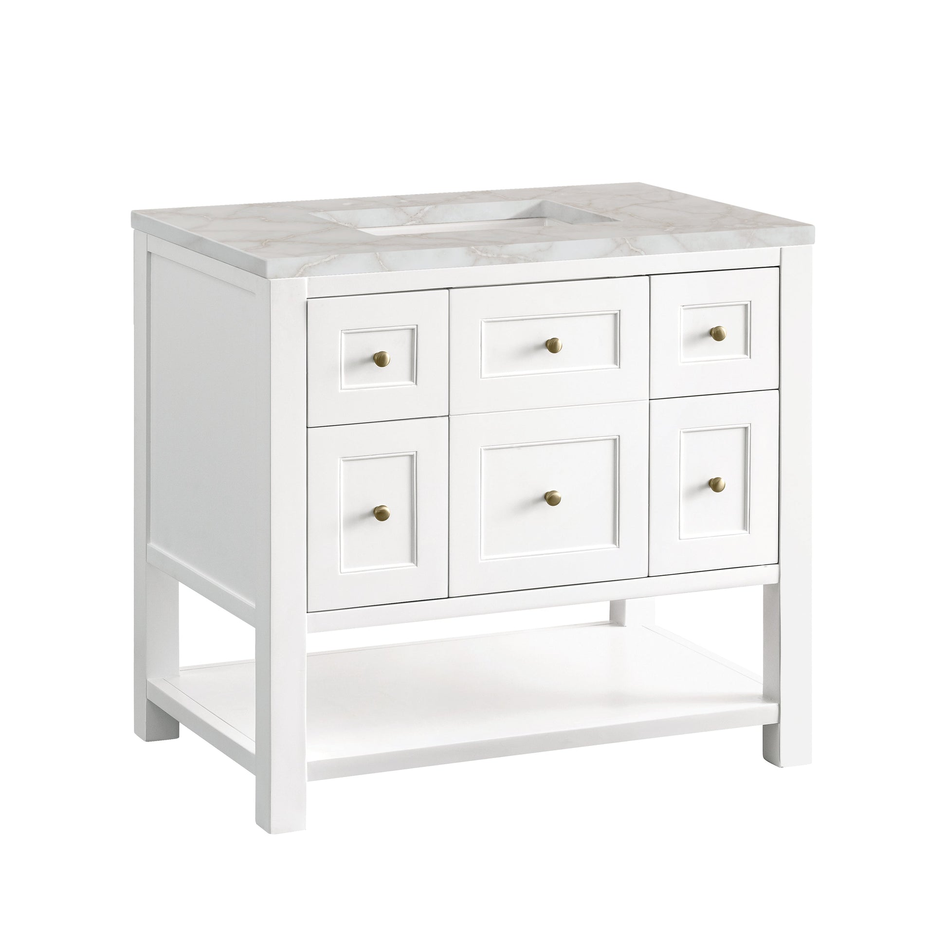 James Martin Vanities Breckenridge 36" Bright White Single Vanity With 3 cm Victorian Silver Top