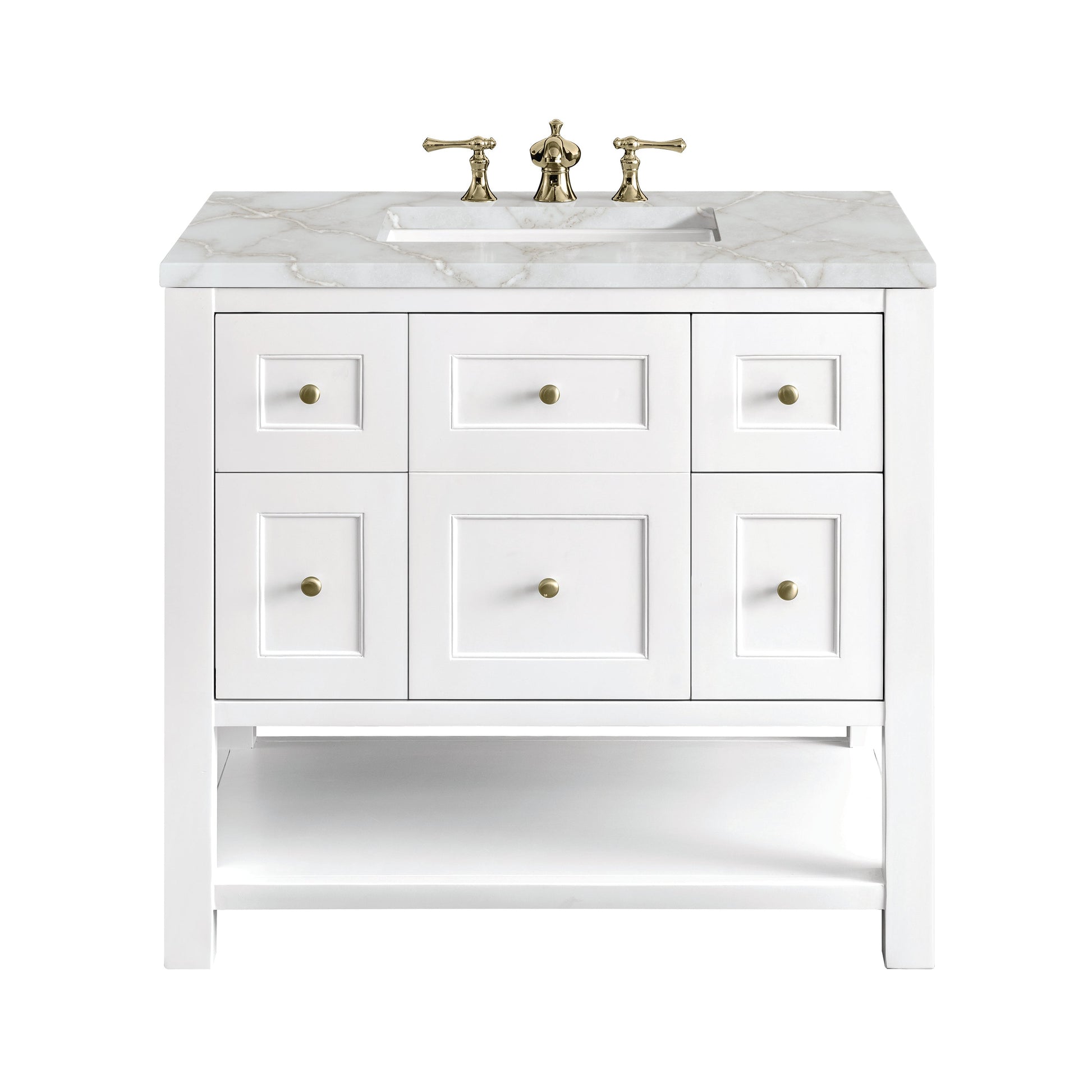 James Martin Vanities Breckenridge 36" Bright White Single Vanity With 3 cm Victorian Silver Top