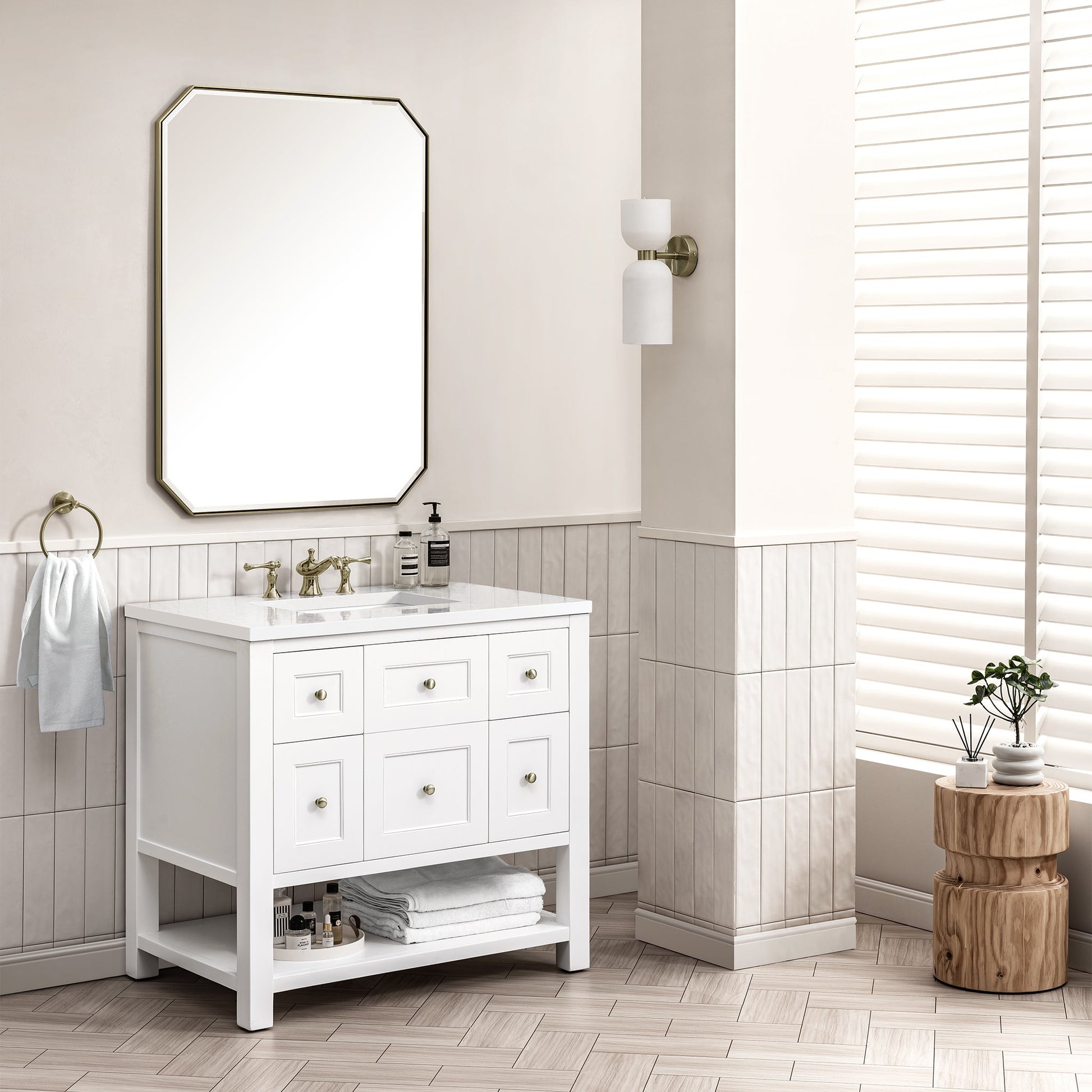 James Martin Vanities Breckenridge 36" Bright White Single Vanity With 3 cm White Zeus Top